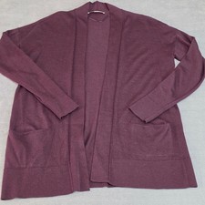 LOFT Open Front Pocket Cardigan Size M Women Burgundy Wool Blend