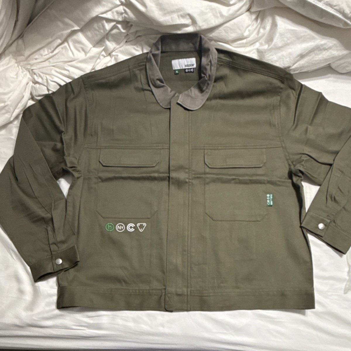 Hidden NY Men's Olive Dragon Graphic Mechanics Jacket Zip/Button