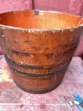 ANTIQUE AMERICAN BENTWOOD SUGAR BUCKET BASKET FIRKIN RED PAINT NEW ENGLAND 14x10