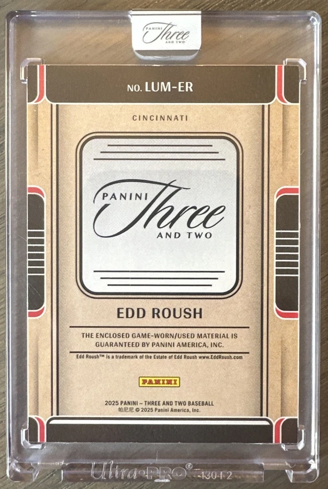 2025 Panini Three and Two Luminous Lumber Edd Roush Holo Gold Bat Relic 10/10 - Image 2 of 3