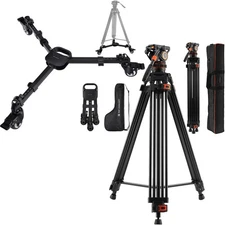 K&F Concept 75" Video Tripod& Tripod Dolly Heavy Duty Fluid Head w/ Rubber Wheel