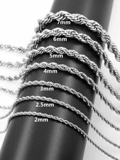 USA 2/3/4mm 316L Stainless Steel Women Men Rope Chains Necklaces Link 18-26''