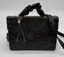 Mexicana Handcrafted Embossed Leather Bag With Removable Crossbody Dark Brown