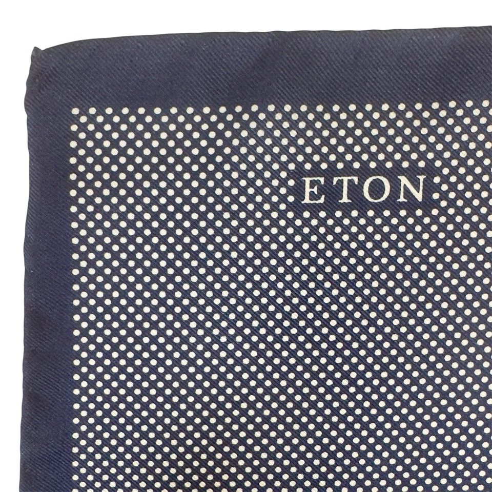 New ETON x Harry Rosen 100% Silk Pocket Square Navy White Polka Dot Made/Italy - Image 3 of 4