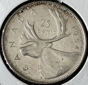 1954 Canadian Quarter King Georgivs VI 80% Silver Canada World Coin ASW=0.150