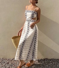 Zara Linen Blend Midi Dress with Cut Out Detail Size L Bloggers Fave 8464/482