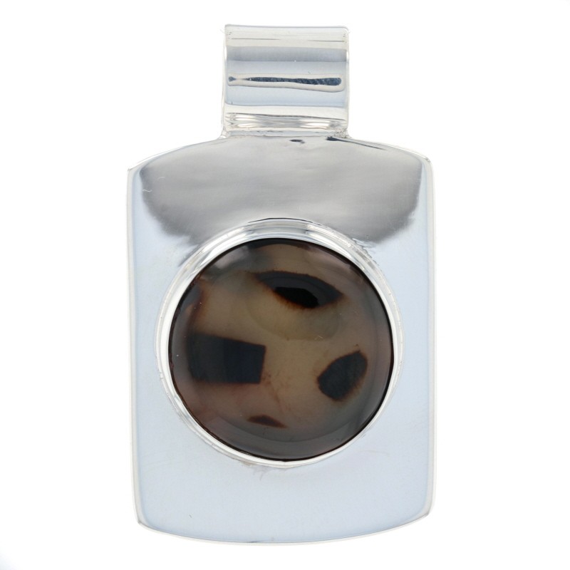 Sterling Silver Simulated Shell Solitaire Pendant… - image 1