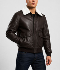 NEW Men's Brown Leather Flight Jacket G1 A2 Aviator Bomber Removable Fur Collar