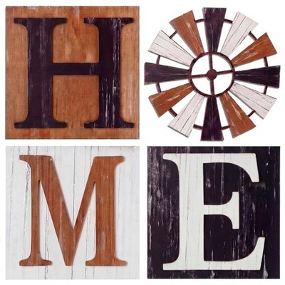 4 Pcs Farmhouse Wall Decor 3D Wooden Home Sign with Windmill for O, Rustic Wo...
