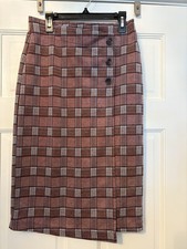 Mujer Falda Lápiz Elástica a Cuadros Elegante Vestido de Negocios Talla Pequeña Borgoña