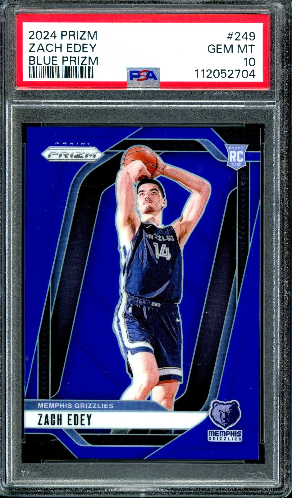 2024-25 Prizm Blue #249 Zach Edey /199 RC ROOKIE PSA 10 Grizzlies
