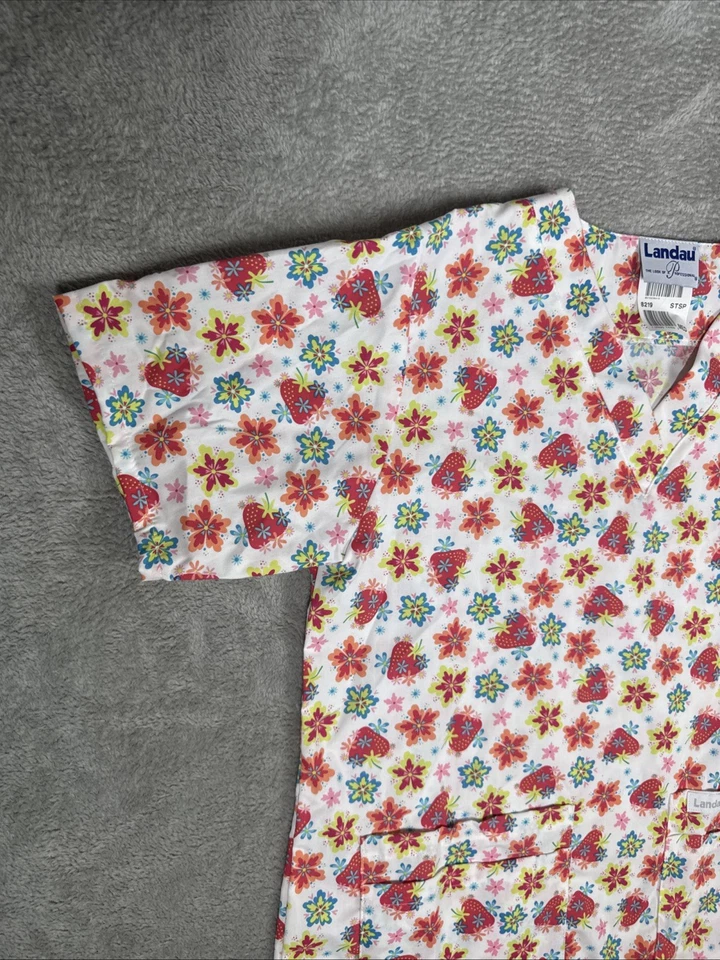 Landau Women’s Medical Scrub Strawberries And Flowers Design Size Medium NWT - Image 2 of 4