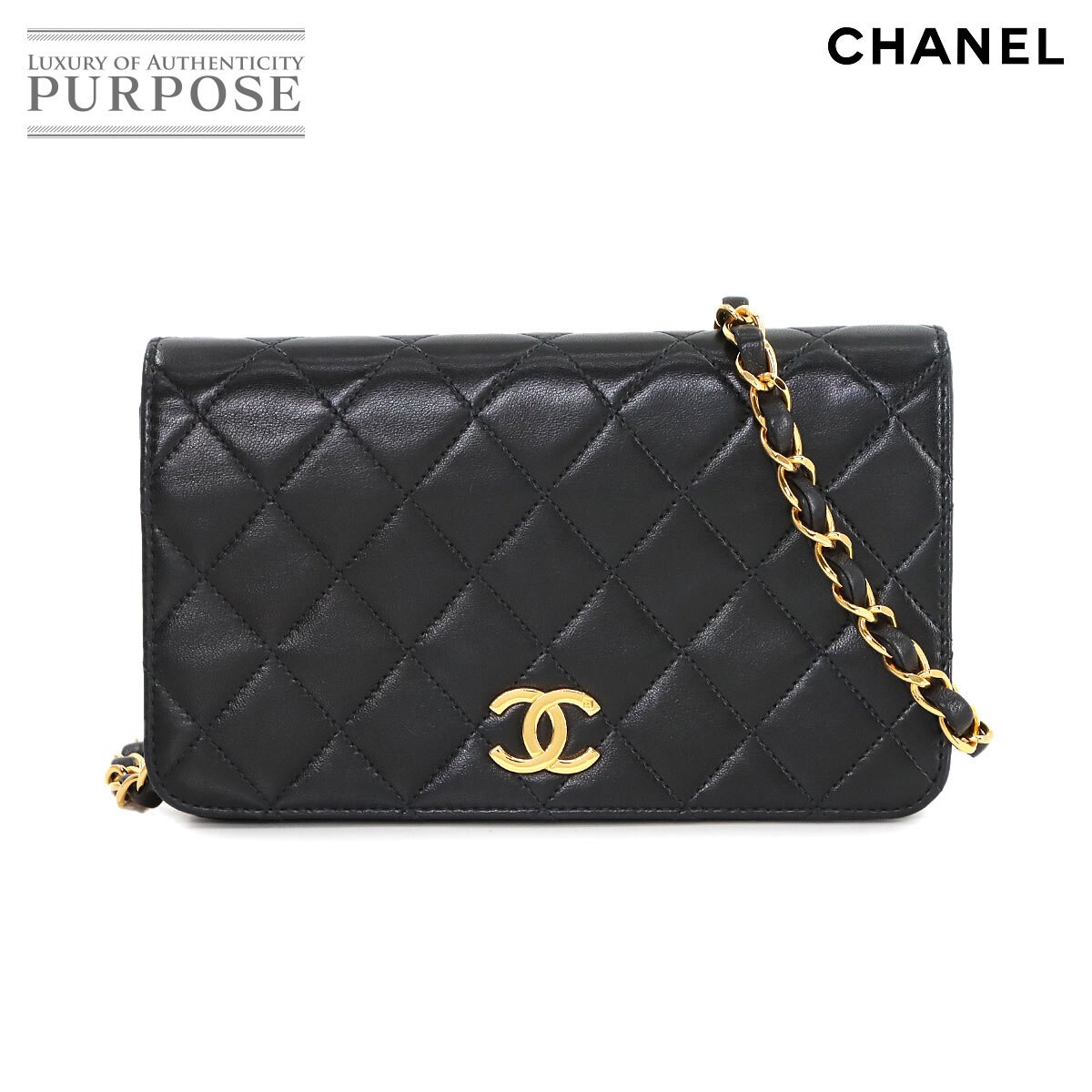 CHANEL Vintage Matelass Leather Shoulder Bag Black with Gold Chain Hardware