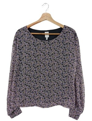 ICHI Schlupf-Bluse Damen Bluse Gr. DE 40 lila-khaki-schwarz Casual-Look