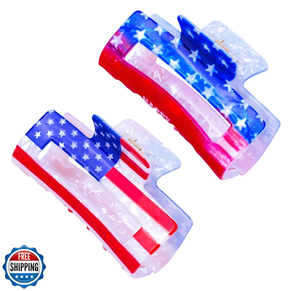 Patriotic 4th of July Hair Claw Clips in Red White Blue for Women