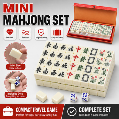 US Mini Mahjong Set Portable Tile Game With Dice Storage Case Travel Party Gifts