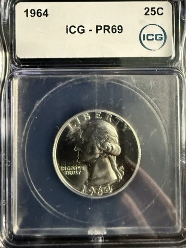 1964 Washington Proof Quarter PR69 Certified By ICG-90% Silver with Cameo Looks!