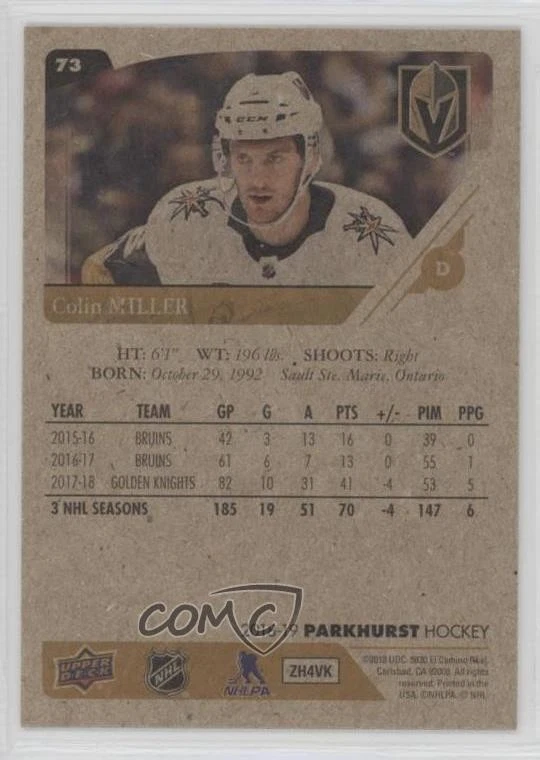 2018-19 Upper Deck Parkhurst Bronze Colin Miller #73 - Image 2 of 2