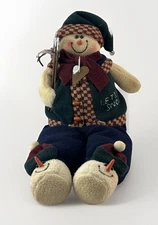 Vtg Christmas Plush Snowman Shelf Sitter Winter Sweater Vest Let It Snow Rustic