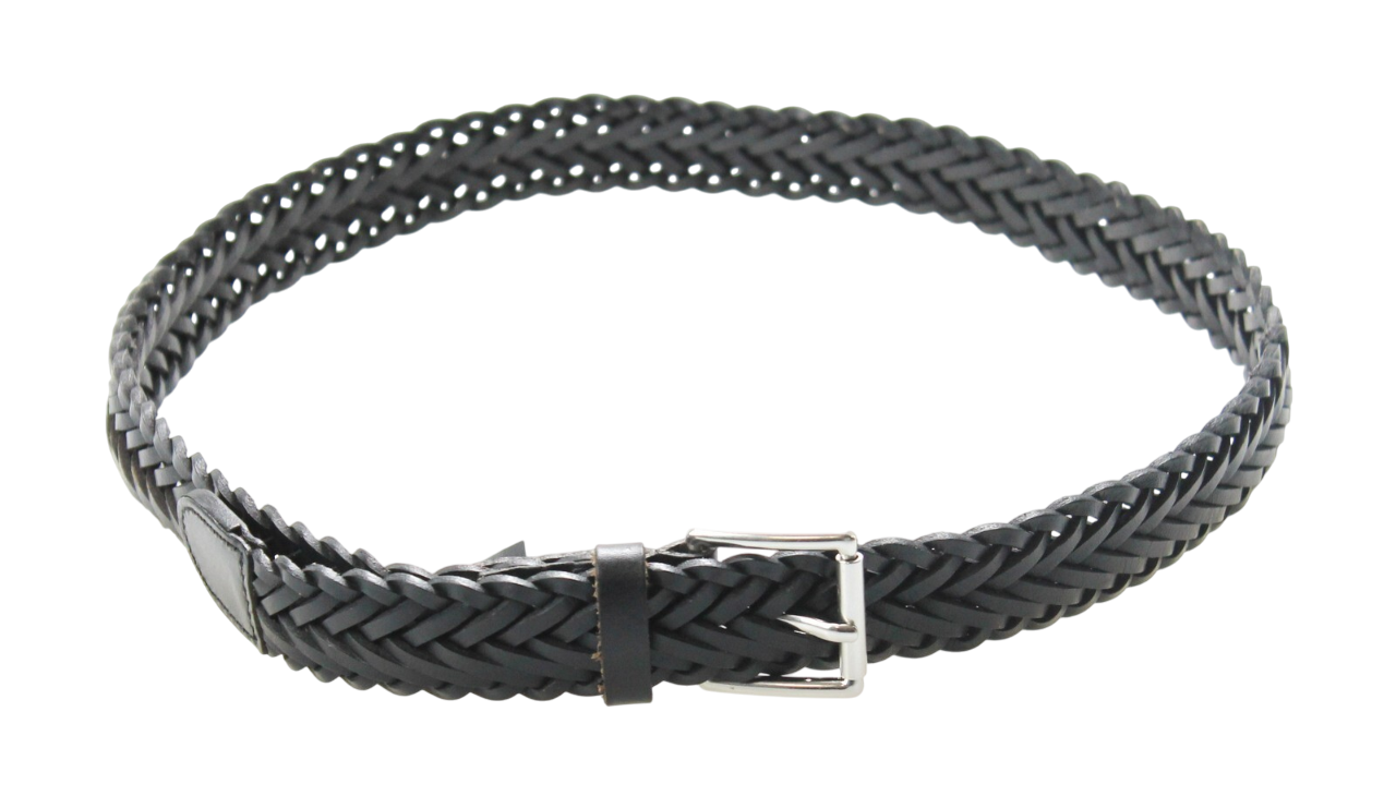 SANDRO Belt Women's MEDIUM Braided Leather Silver Square Buckle Black