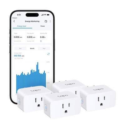 TP-Link Tapo Smart Plug Mini, Matter Compatible, Compatible 4-Pack, White