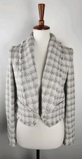 IRO Silver & White Woven Tweed Crop Jacket Blazer "Quiwill" Size 34 X-Small