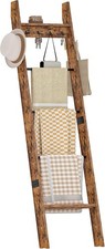 5-Tier Blanket Ladder Wooden Blanket Display Rack Towel Ladder W/ Hooks Wall