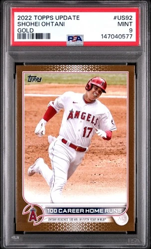 2022 Topps Update 100 Home Runs Shohei Ohtani #US92 Gold 0926/2022 PSA 9