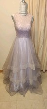 Tulle Crystal Beaded Prom Dress*szS*Light Lilac Color*Gd Condition*Modest Style