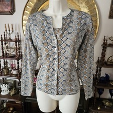 Vintage Quest-ce Que C'est? Silk Metallic Python Cardigan & Tank Beige Gold XL