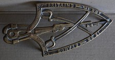 Boer War patriotic Trivet BRITAINS MIGHT IRON STAND reg number 302236 1897 brass