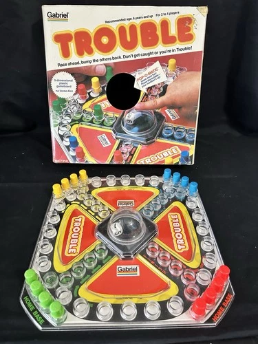 Vintage 1980's - Pop O Matic Trouble Board Game - 1986 Milton Bradley Complete.
