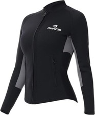 Owntop 2mm Neoprene Wetsuits Jacket for Women, Long Sleeve Front Zipper Black