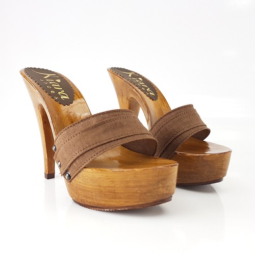 ZOCCOLI DONNA ALTI MARRONE TACCO ALTO SCARPE SANDALI PLATEAU-K9101 Marrone  | eBay