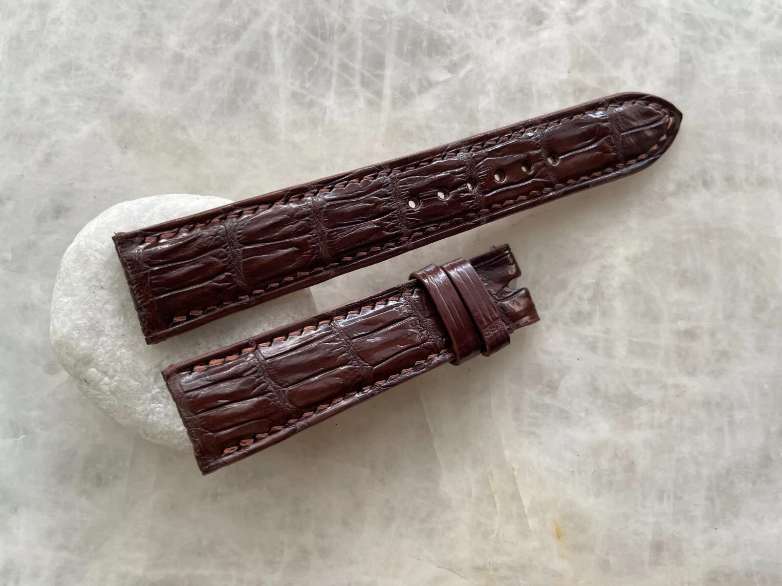 20mm/18mm Brown Alligator Crocodile Print Leather Watch Strap Band