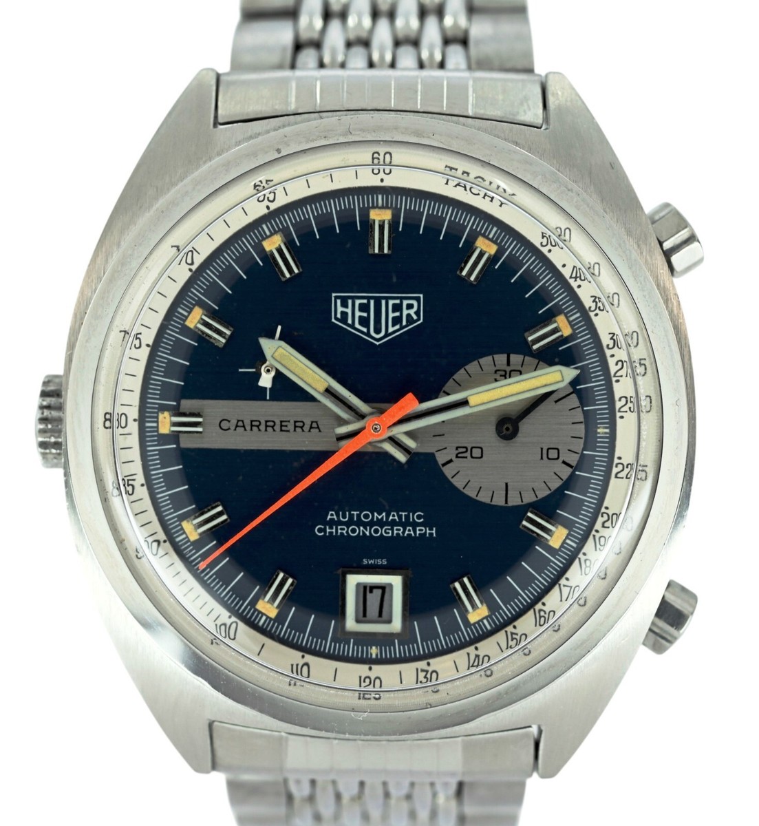 Heuer 39mm Vintage Carrera Blue Dial SS Automatic Chronograph