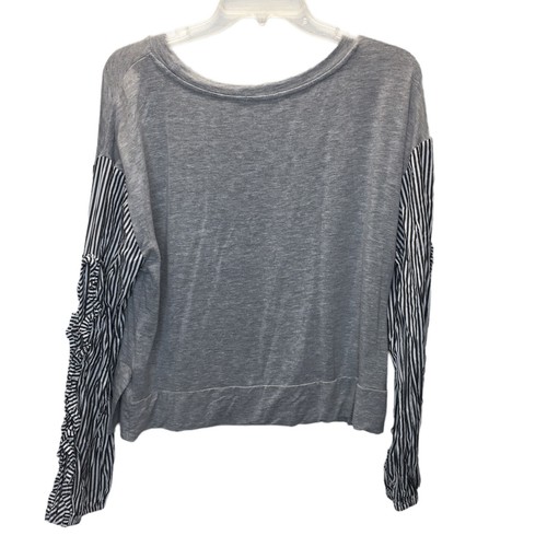 My Michelle Pullover Top Women Size XL Gray Long Striped Slit Sleeves - Picture 2 of 7