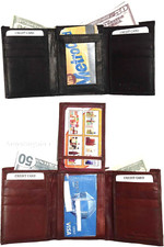 Lot of 2 new men's trifold leather wallet, 3 id center piece men's billfold