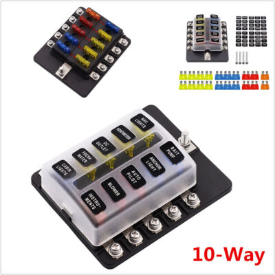 10 Way Terminals Circuit Auto Car Blade Fuse Box Block Holder 5/10/15/20A Fuses