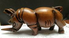 VINTAGE HAND CARVED SOLID WOOD RHINO HEAVY WOODEN RHINO ORNAMENT