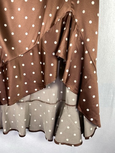 Torrid 2 2X Satin Brown Skirt Polka Dot Stretch Ruffles Plus Sz 18-20 NEW - Picture 7 of 10
