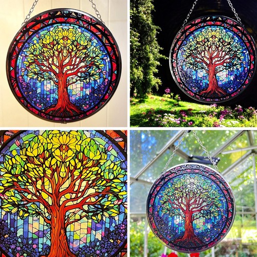 6-Inch Tree of Life Stained Glass Suncatcher | Elegant Window Decor - Picture 7 of 7
