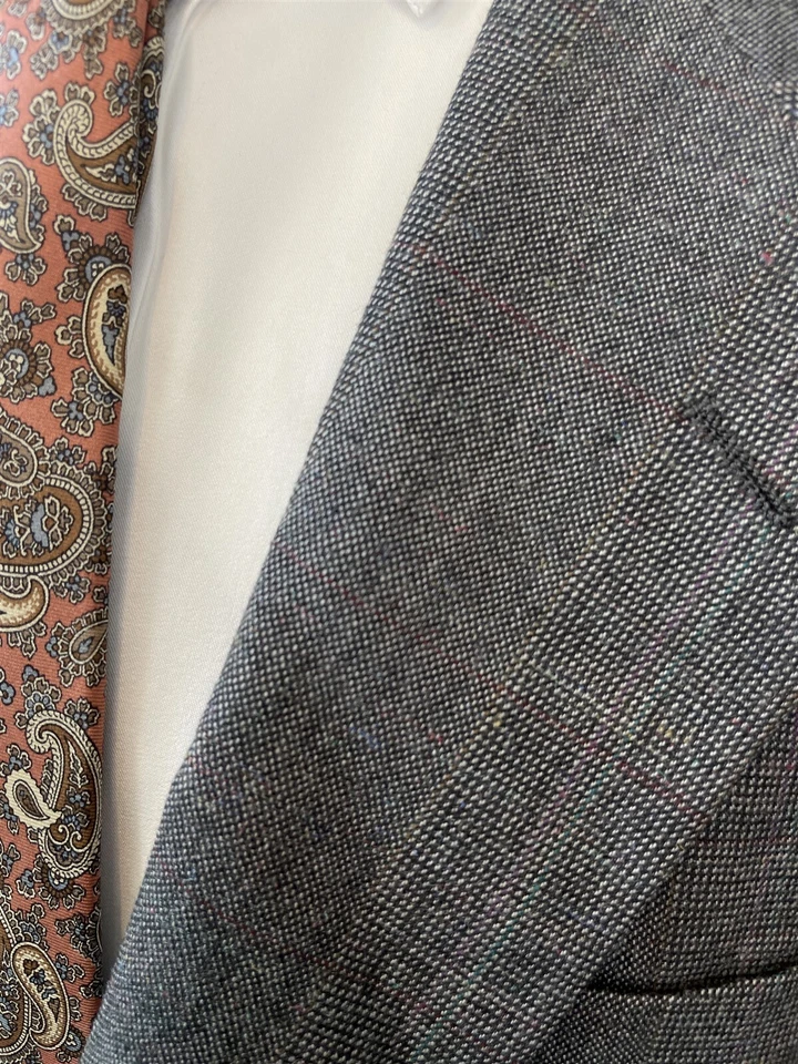 Blazer vintage Alexander Julian Colours 44R feito nos EUA cinza cabeça de unha xadrez lã 2Btn - Imagem 3 de 4