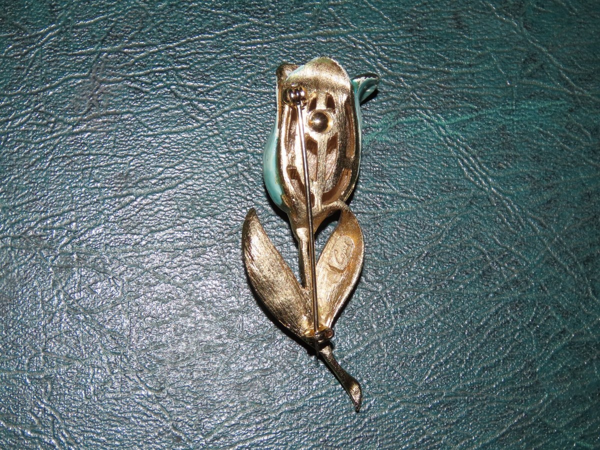 TULIP FLOWER PIN BROOCH SIGNED CAPRI Vtg ENAMEL RHINESTONES | eBay