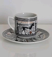 Mini Greek Demitasse Cup & Saucer Museum Replica Procession of Chariots 700 BC