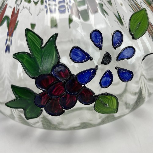 Fluted Glass Pitcher Hand Painted Fruit Flowers Gold Rim Vintage Romania - Picture 11 of 14