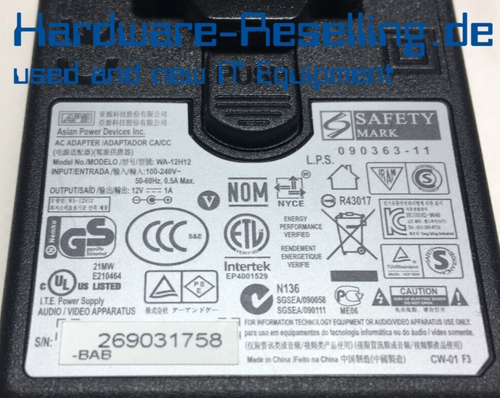 APD Netzteil 12W 12V 1A AC Adapter WA-12H12 - Bild 2 von 5