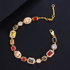 Women Boho Gold Plated Colorful Cubic Zirconia Chain Bracelet Party Jewelry Gift