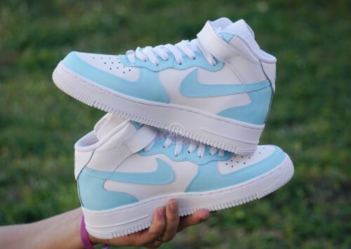 bañera Saliente perdón Zapatillas Nike Air Force 1 medianas/altas personalizadas Baby Blue -  ¡Nuevas! | eBay