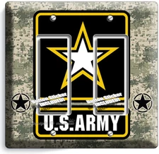 US ARMY STAR DIGITAL PIXEL CAMO 2 GFCI LIGHT SWITCH PLATE ROOM ART VETERAN DECOR